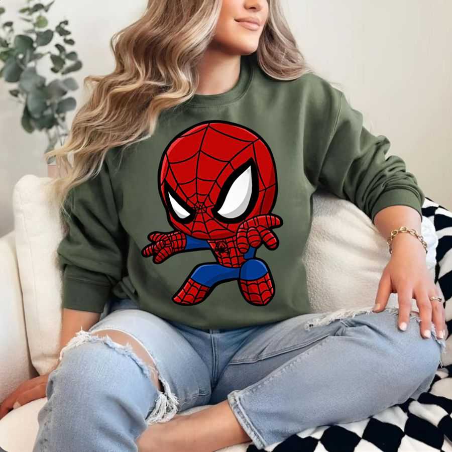 Cute Chibi Spider-Man Ready Stance Graphic Sweatshirt Cute Chibi Spider-Man Ready Stance Graphic Sweatshirt